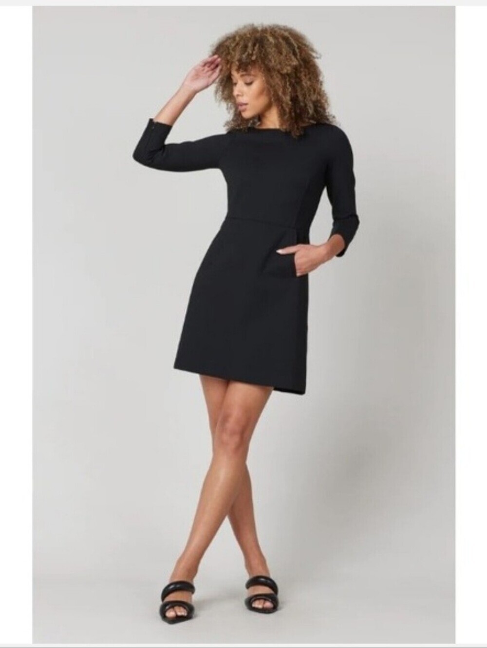 Spanx Perfect Shift Dress Small Black 3/4 Sleeve Zip Back Ponte LBD Size Small